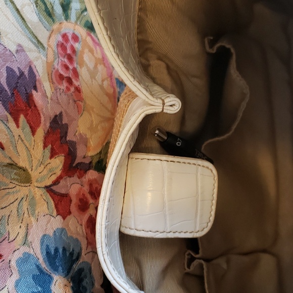 LOFT Woven and Off White Croc Embossed Shoulder Bag, with "Bamboo" Handle. - Picture 7 of 12